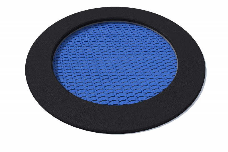Rund blå trampoline