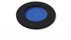 Rund blå trampoline